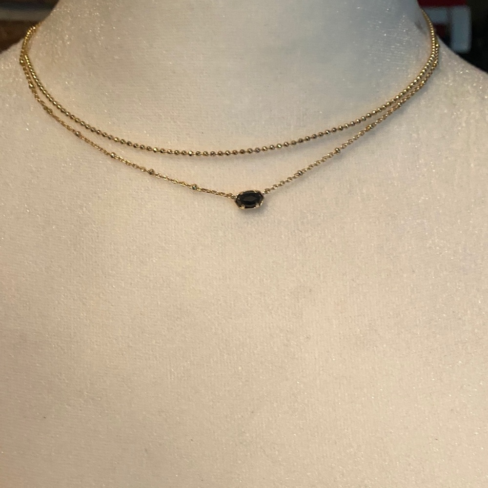Gold Double-Layer Necklace with Black Stone Pendant Kendra Scott ❤️‍🔥❤️‍🔥🍒